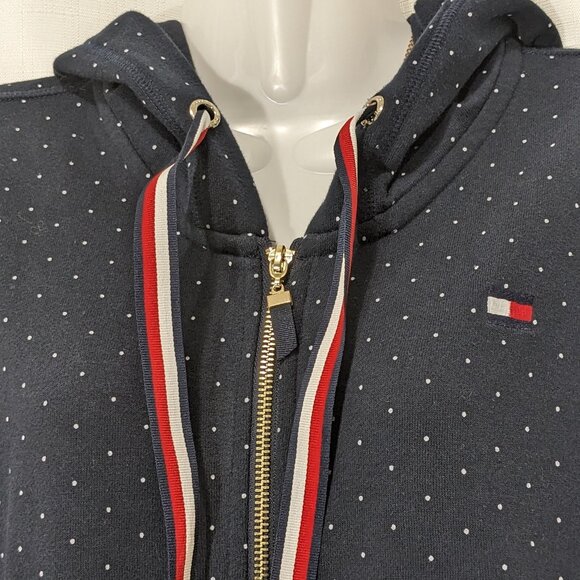 Tommy Hilfiger Navy Zip Up Women's Sweatshirts Hoodie Polka Dot Size Medium - Picture 3 of 9